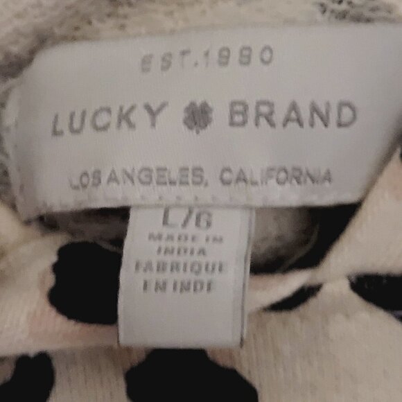 Lucky Brand Sz Large Women's Hooded Cropped Shirt Rolled Hem Animal Print Cream - Picture 9 of 9